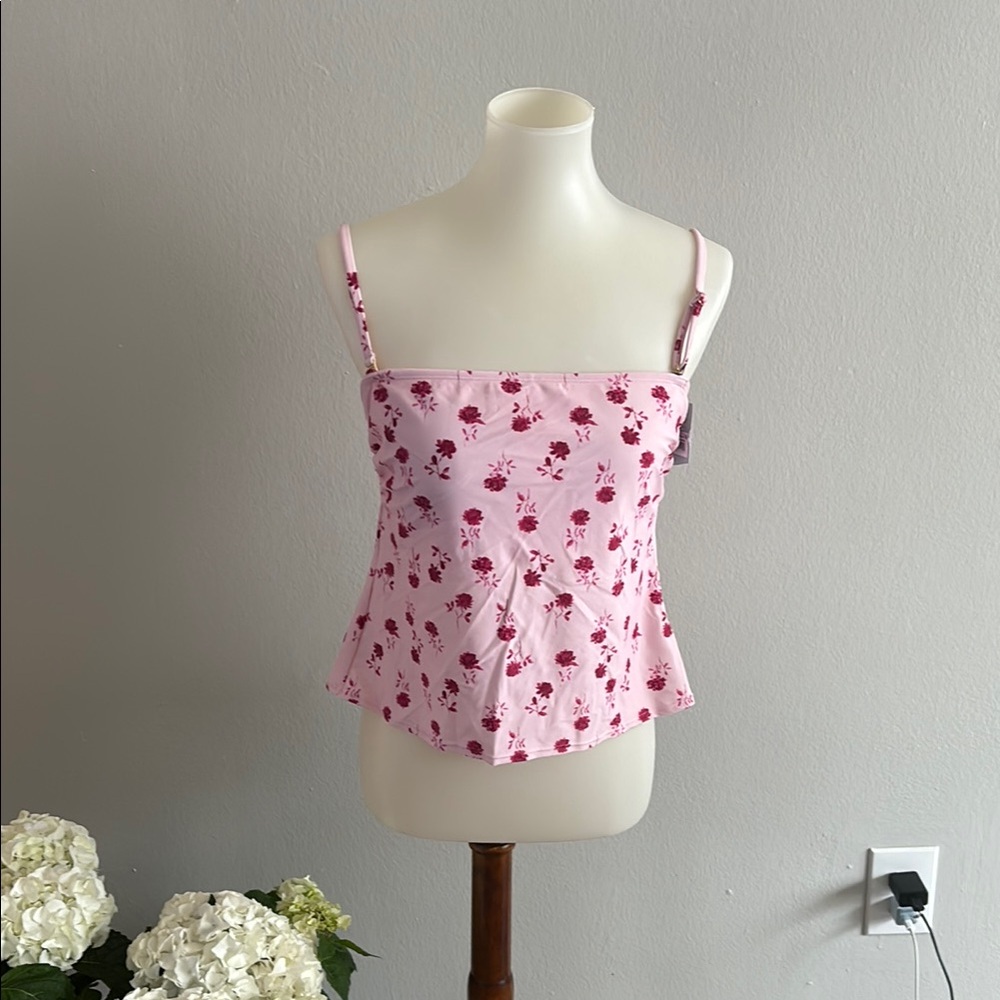 Shade & Shore Pink Red Camisole Crop Swim